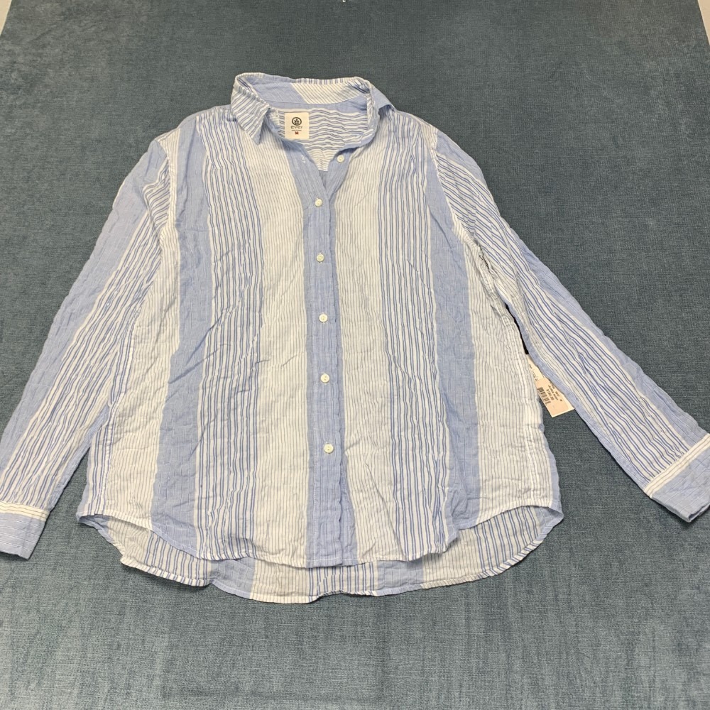 Ever Lauren Shirt Mens M Blue White Striped Everyday Wear Button Up Regular Fit